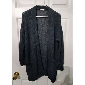 Stevie Hender Cardigan Gray/Blue Open Front Pockets Lightweight Size‎ L Made USA
